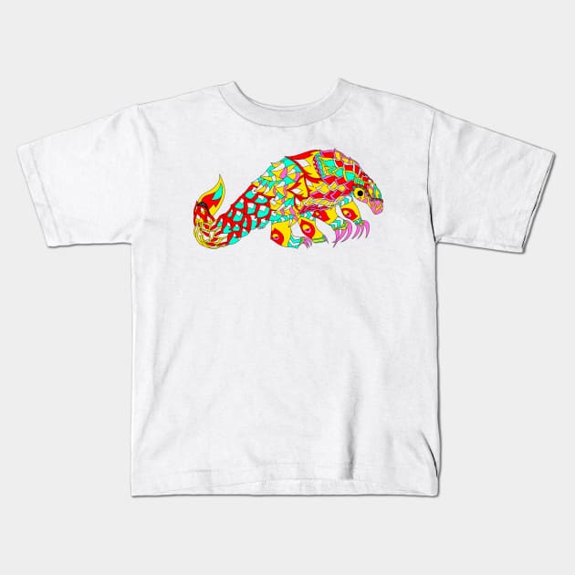 mexican asian pangolin armadillo ecopop in kawaii patterns Kids T-Shirt by jorge_lebeau
